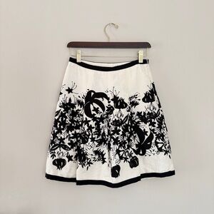 LOFT Linen Black & White Pattern A-line Skirt
